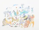 Devil playing a Cello by Amin El-Bacha, watercolour and pen, sold Jan 2018