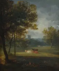 Cows in a meadow Oil on canvas Signed, lower left 30 x 25cm (11 3/4 x 9 7/8in.) by Abel Hold, Oil on canvas, sold Dec 2017
