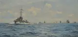Battleships at sea Oil by Rowland Langmaid, Oil on canvas, offered Dec 2017