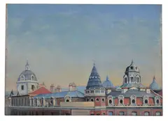 Smithfield's spires Oil by Harold Steggles, Oil on board, sold Dec 2017