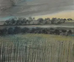 Estuary landscape Oil by Denis Wirth-Miller, Oil on canvas, sold Dec 2017