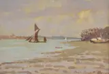 Low Tide, Pin Mill, Sept by Hugh Boycott-Brown, Oil on board, offered Dec 2017