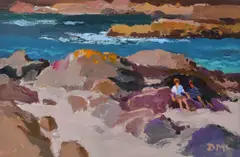 Figures Sheltering Oil by Donald McIntyre, Oil on canvas-board, sold Dec 2017