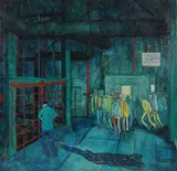 Man Riding Shaft Oil by Tom McGuinness, Oil on board, sold Dec 2017