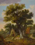 Figure and dog on country path Oil by John Berney Ladbrooke, 1875, Oil on canvas, offered Nov 2017