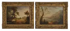 Figures in a coastal landscape; Horse and lone figure with passing cart Oil on panel, a pair One signed with initials lower right Each 23 x 30cm (9 x 12in.) (2) by Charles Towne, Oil on panel, a pair One signed with initials lower right Each, offered Nov 2017