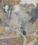 Figure in North African landscape Oil by Anthony Gross, Oil on canvas laid to board, sold Nov 2017