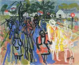 Children going out to the fields Oil by Anthony Gross, Oil on canvas, sold Nov 2017