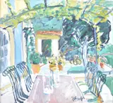 Terrace at Domaine Du Calans by John Pawle, oil on board, sold Nov 2017