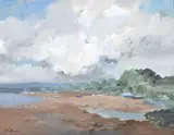 Low tide at Freston Oil by John Birman, Oil on board Indistinctly signed, lower left and inscribed with title, verso, sold Nov 2017