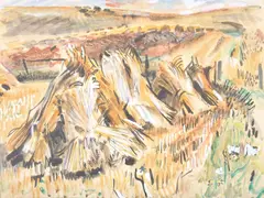 Wheat on the South Downs Watercolour and bodycolour Signed and by Katharine Church, Watercolour and bodycolour, sold Nov 2017