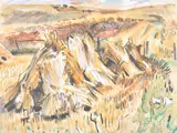 Wheat on the South Downs Watercolour and bodycolour Signed and by Katharine Church, Watercolour and bodycolour, sold Nov 2017