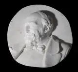 A relief sculpted white marble profile portrait of a gentleman by Emmeline Halse, 1877, sculpture, offered Oct 2017