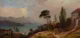 Italian lake landscape Oil on canvas Signed, lower right 24 x 50cm (9 1/2 x 19 3/4in.) by William Leighton Leitch, Oil on canvas, sold Oct 2017