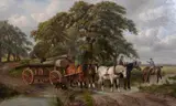 The logging cart Oil on canvas Signed, lower right 76 x 127cm (30 x 50in.) by James Clark, Oil on canvas, sold Oct 2017