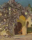 Doorway with flowers Oil by Louis Bonamici, Oil on canvas, sold Oct 2017