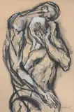 Male nude Gouache by Herschel Levit, Gouache, ink and charcoal, sold Oct 2017