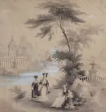 Ladies in Oriental costume Pencil and wash heightened with by Joseph Culls, Pencil and wash heightened with white, offered Oct 2017