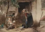 The Two Families Watercolour and gouache Signed and dated 1866 , lower right Image 27 x 39cm (10 5/8 x 15 1/4in.) by Mari ten Kate, 1866, Watercolour and gouache, offered Oct 2017