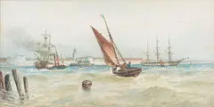 Harbour scene Watercolour Signed and indistinctly dated [1891?] , lower right 49 x 99cm (19 1/4 x 39in.) by Robert Malcolm Lloyd, Watercolour, offered Oct 2017