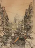 St Paul's from Fleet street Etching printed in colours Signed by Luigi Kasimir, Etching printed in colours, sold Oct 2017