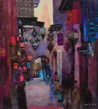 Moroccan Alley Mixed media by Jean B Martin, Mixed media on board, sold Oct 2017