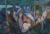 The ferry to Aquaba Oil by Naomi Alexander, 1989, Oil on board, sold Oct 2017