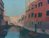 Venetian Canal Oil on board Signed lower left 61 x 76.5cm (24 x 30in.) Provenance: The collection of the late Ronnie Kirkwood and George Dixon by Colin Hayes, Oil on board, sold Oct 2017