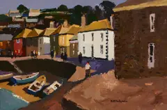 Fishing village Oil on board Signed lower right 49.5 x 74cm (19 1/2 x 29 1/8in.) Provenance: The collection of the late Ronnie Kirkwood and George Dixon by Donald McIntyre, Oil on board, sold Oct 2017