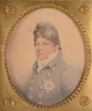 George IV when Prince Regent Watercolour and by Edmund Scott, Watercolour and pencil Indistinctly inscribed on the backboard Oval, sold Oct 2017