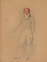 A Young Gentleman Standing Watercolour Signed and dated 1813 by William Derby, 1813, Watercolour, sold Oct 2017
