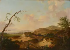 Shooter in a landscape Oil on panel Signed and dated 1764, lower left 39 x 53cm (15 1/4 x 20 7/8in.) by Hendrik Willem Schweickhardt, 1764, Oil on panel, sold Aug 2017