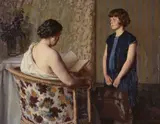Girl showing her gradebook Oil by Sophus Vermehren, Oil on canvas, sold Aug 2017