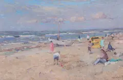 Beach scene Oil by Arie van Noort, Oil on board, sold Aug 2017