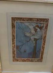 Fairy with baby cradled in a spider's web by Dorothy Fitchew, watercolour, sold Nov 2020