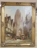 St Maclou, Rouen, Normandy by Henry Schafer, oil on canvas, sold Nov 2020