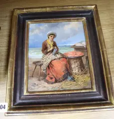 The Shrimp Seller by Edward Charles Barnes, oil on board, sold Nov 2020