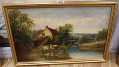 Cattle watering by Henry Harris, oil on canvas, sold Nov 2020