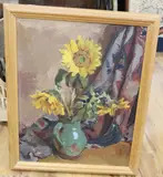 Still life of sunflowers in a jug by Ferdinand Stammhammer, oil on board, sold Nov 2020