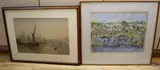 River scene with barges and a distant bridge by William Edward Webb, watercolour, sold Nov 2020