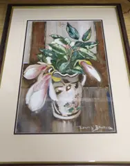 Still life of magnolia blossoms in a jug by Lewis Baumer, watercolour, sold Nov 2020