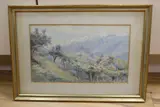 Vineyards above stream by George Samuel Elgood, 1909, watercolor, sold Nov 2020