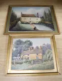 Diata Vicarage, Bucks, inscribed verso, 22 x 30.5cm and a small watercolour of cottages by J. Farris, watercolour, sold Nov 2020