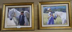 Figures with horses, 24 x 29cm by Anthony Sheath, oil, sold Oct 2020
