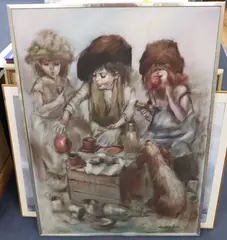 Street urchins drinking tea by Barry Leighton-Jones, oil on canvas, sold Oct 2020