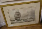 Sailing ship and submarine a sea by Joseph William Carey, 1917, watercolour, sold Oct 2020