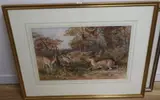 Deer in parkland, a stately home beyond by Charles Harvey Weigall, watercolour, sold Oct 2020