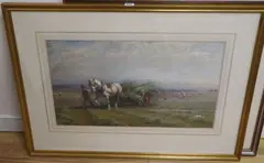 Haymaking on the Thames by Walter Field, watercolour, sold Oct 2020