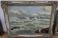 Waves breaking on the shore by Errol Boyley, oil on board, sold Oct 2020