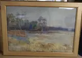 Landscape with a full moon by Frank Saltfleet, watercolour, sold Oct 2020
